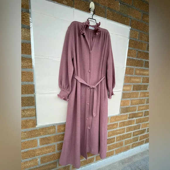 Liseuses Poggi 1973 virgin wool dusty pink duster large - Picture 3 of 17